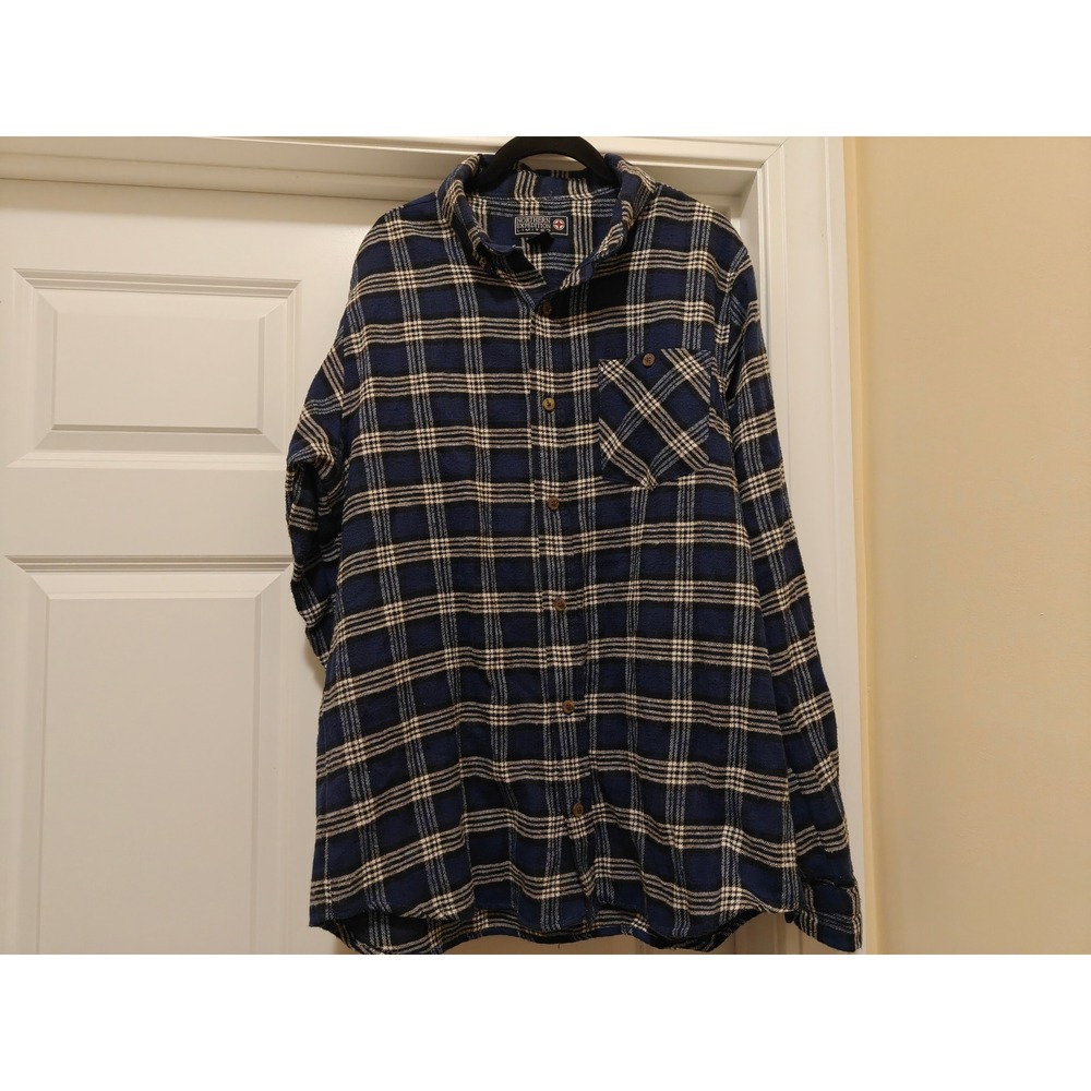 Northern Expedition Mens Navy Blue Plaid Flannel Button Down Shirt MD RN69030